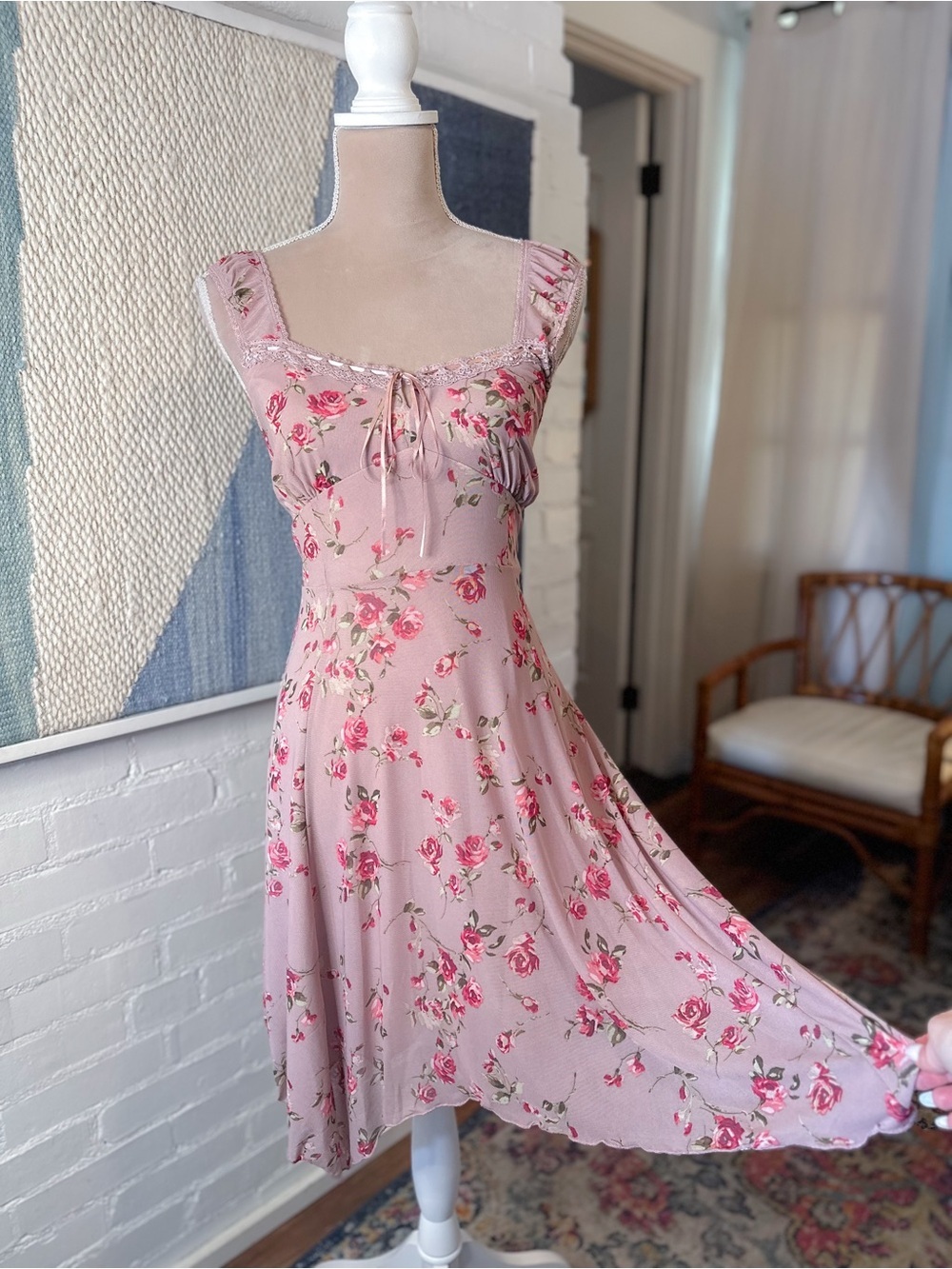 Kirious Los Angeles Dusty Rose Floral Dress with Asymmetrical Skirt